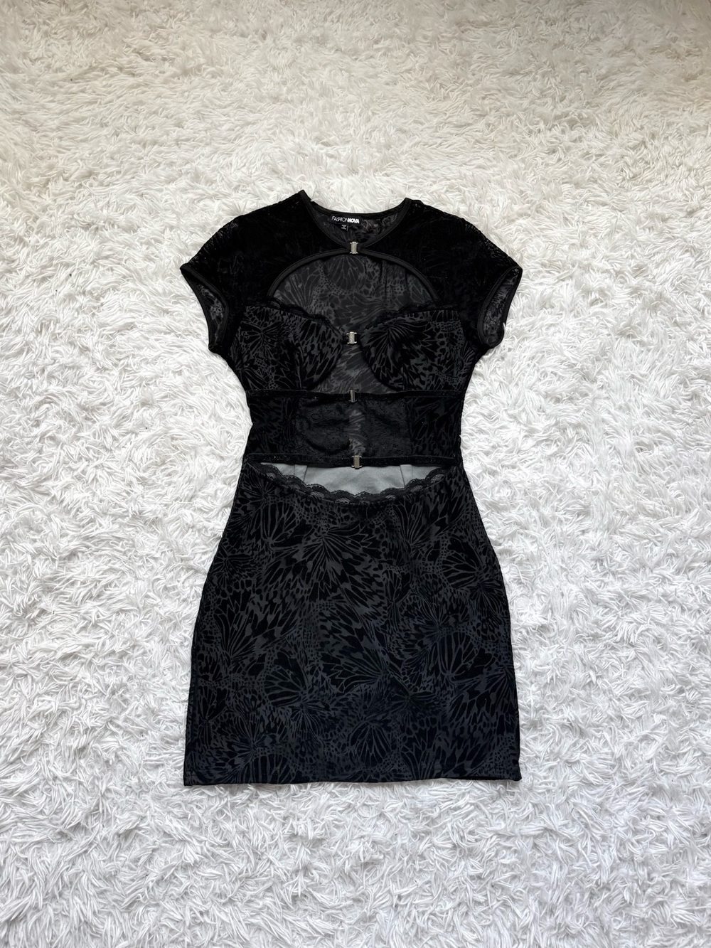 Fashion Nova Black Cutout Burnout Floral Mini Dress